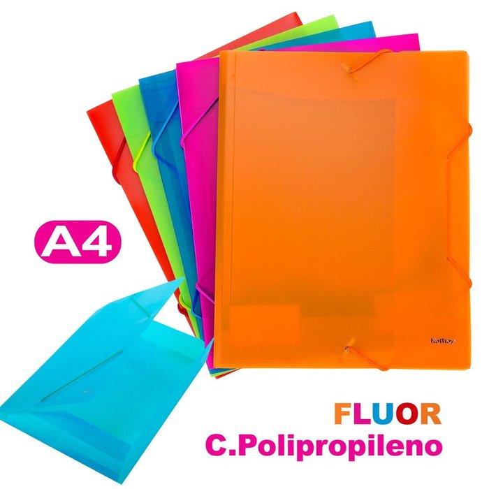 Carpeta A4 Gomas con 3 Solapas PP Fluor Surtido Kathay Marca GRAFOPLAS