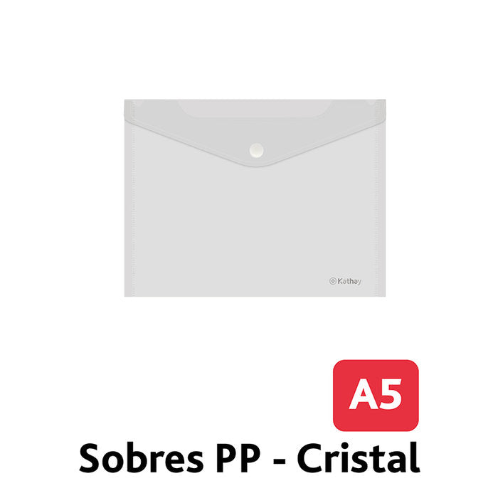 SOBRE PP TRANSPARENTE A5 BROCHE INCOLORO KATHAY | 12 UNIDADES | (GRAFOPLAS) Imagen principal del producto