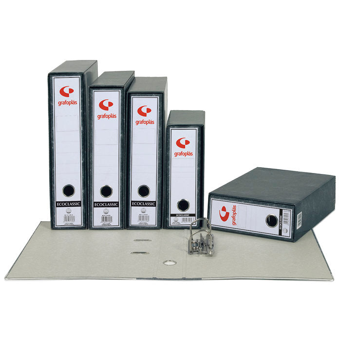 CAJA ARCHIVADOR FOLIO NEGRO GRIS PLOMO JASPEADO ECOCLASIC | 25 UNIDADES | (GRAFOPLAS) Imagen principal del producto