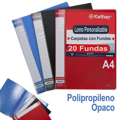 CARPETA 20 FUNDAS A4 LOMO PERSONALIZABLE COLORES SURTIDOS | 12 UNIDADES | (GRAFOPLAS)