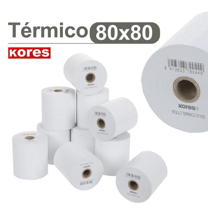 ROLLO TERMICO 80X80X12 MM SIN BISFENOL A 78M KORES | 8 UNIDADES | (KORES) Imagen principal del producto