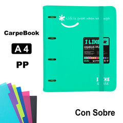 CARPEBOOK 4 ANILLAS 35 MM PP A4 LIKE2 VERDE MINT | 1 UNIDADES | (GRAFOPLAS DISEÑO)