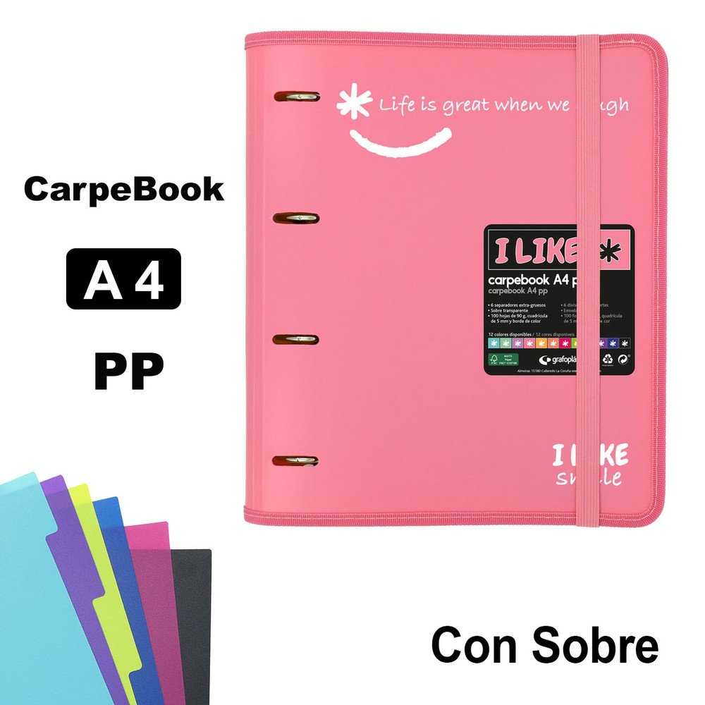 Carpebook 4 Anillas 35 mm PP A4 Like2 Rosa Claro GRAFOPLAS DISEÑO