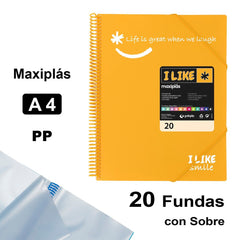CARPETA 20 FUNDAS MAXIPLAS LIKE2 A4 MANDARINA | 1 UNIDADES | (GRAFOPLAS)