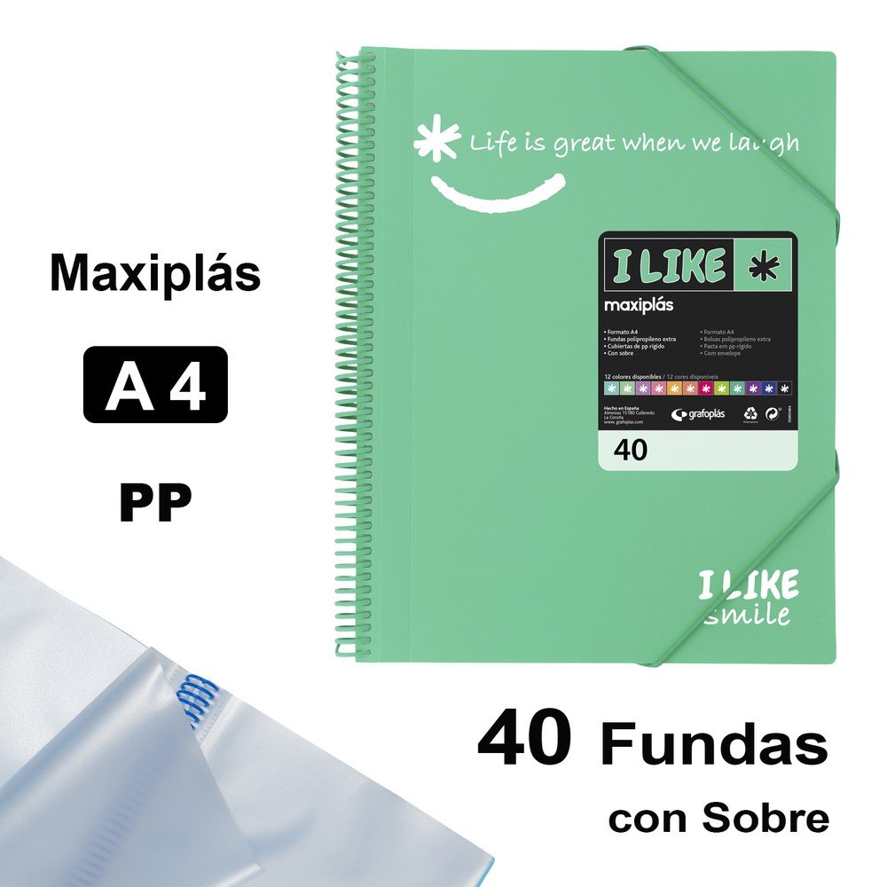 CARPETA 40 FUNDAS MAXIPLAS LIKE2 A4 VERDE MINT | 1 UNIDADES | (GRAFOPLAS) Imagen principal del producto