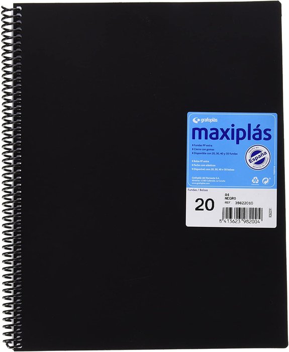 CARPETA 20 FUNDAS MAXIPLAS NEGRA CON SOBRE | 1 UNIDADES | (GRAFOPLAS) Imagen principal del producto