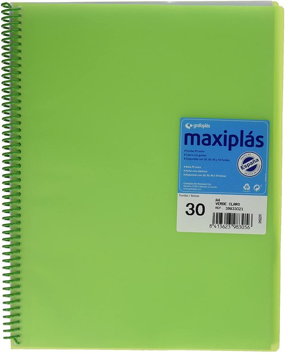 CARPETA 30 FUNDAS MAXIPLAS TRANSPARENTE VERDE CON SOBRE | 1 UNIDADES | (GRAFOPLAS) Imagen principal del producto