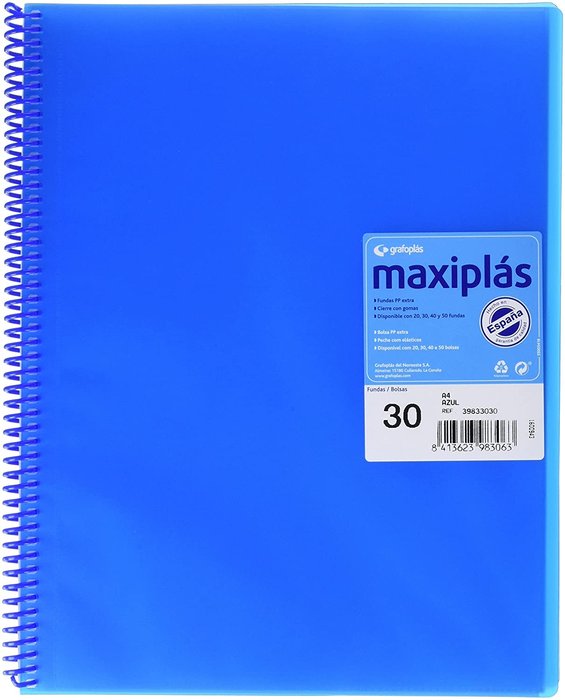 CARPETA 30 FUNDAS MAXIPLAS TRANSPARENTE AZUL CON SOBRE | 1 UNIDADES | (GRAFOPLAS) Imagen principal del producto