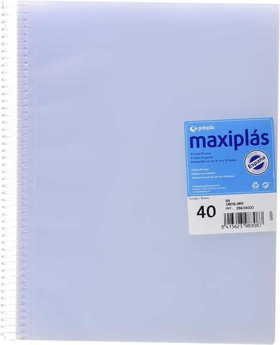 CARPETA 40 FUNDAS MAXIPLAS TRANSPARENTE NATURAL CON SOBRE | 1 UNIDADES | (GRAFOPLAS)