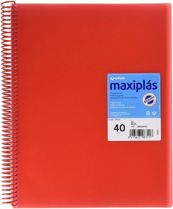 CARPETA 40 FUNDAS MAXIPLAS TRANSARENTE ROJO CON SOBRE | 1 UNIDADES | (GRAFOPLAS) Imagen principal del producto