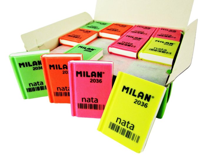 Caja 36 Gomas Nata Milan Forma Libro Colores Surtidos