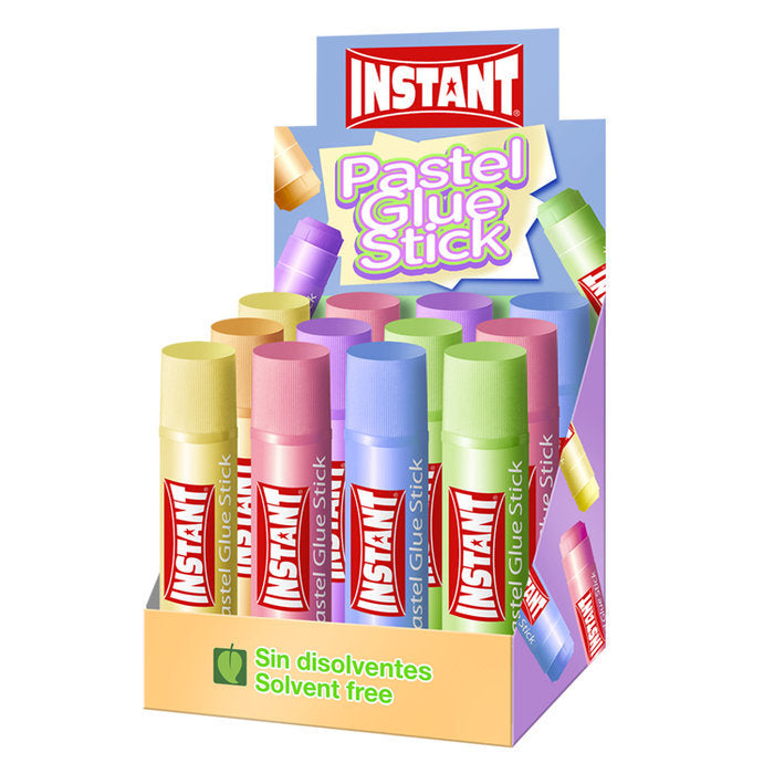 Pack 12 pegamentos en barra Instant 20g colores pastel, sin disolventes