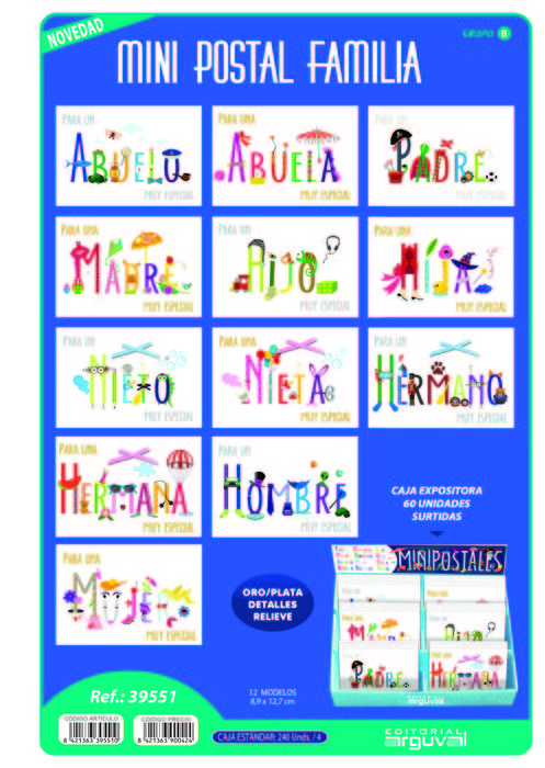 MINI POSTAL FAMILIA (PADRE,MADRE,ABUELO,,,) | ARGUVAL, S,L, | ENVASE 10 UDS. UNIDAD | 8421363395510 Imagen principal del producto