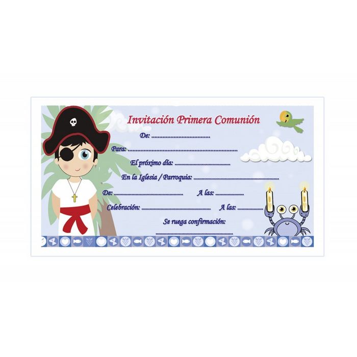 Blister 10 Invitaciones Comunion Pirata ARGUVAL Imagen principal del producto