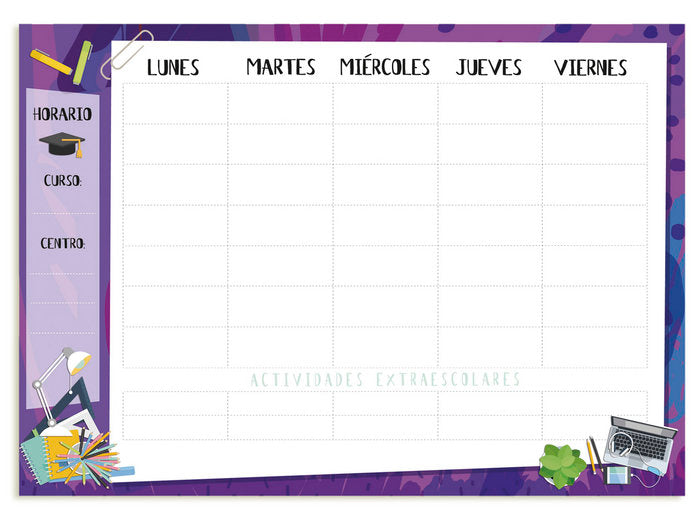 Planificador A4 Horarios Escolares Juvenil 4 Modelos 6 H Marca Arguval