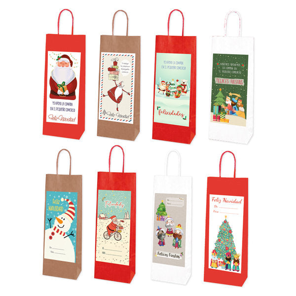 BOLSA REGALO BOTELLAS NAVIDAD KRAFT SURTIDO 12U | ARGUVAL NAVIDAD | ENVASE 12 UDS. UNIDAD | 8421363456174 Imagen principal del producto