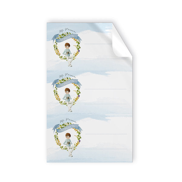 Blister 9 stickers comunión niño orla, pack de 10