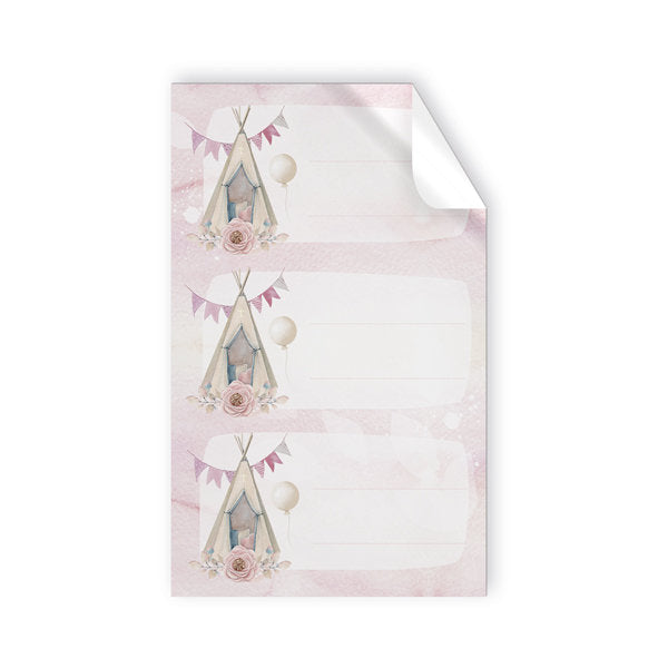 Blister 9 stickers comunión tipi rosa, pack de 10
