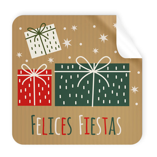 Rollo 250 Etiquetas Cuadradas Kraft Felices Fiestas Imagen principal del producto