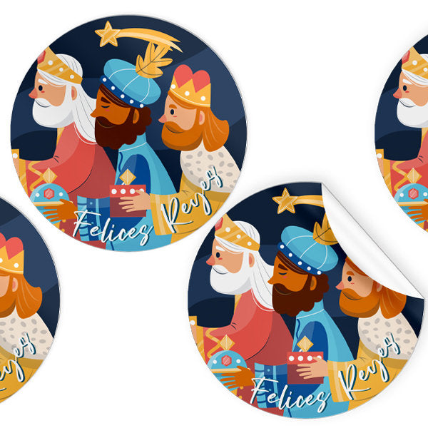 Rollo 250 Etiquetas Redonda Feliz Reyes