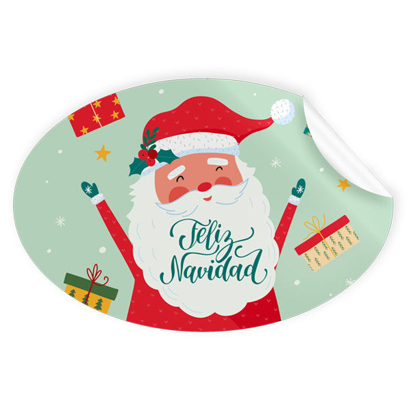 Rollo 250 Etiquetas Ovaladas Navidad Papa Noel Marca Arguval