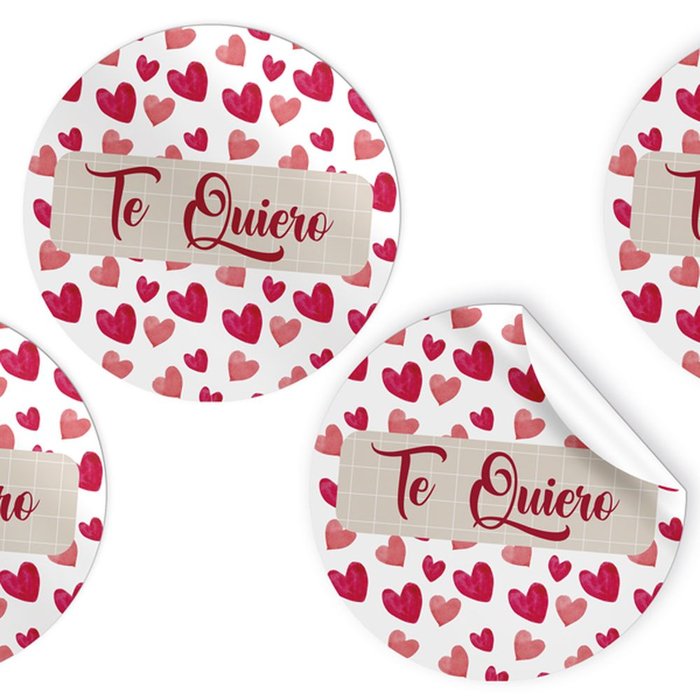 Rollo 250 Etiquetas Redondas Corazones Te Quiero en Rojo Marca Arguval