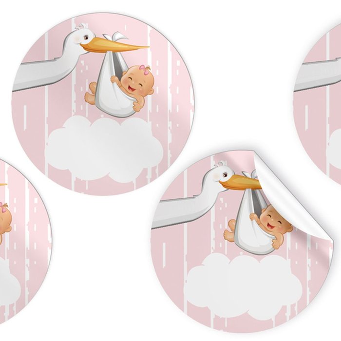 Etiquetas redondas adhesivas bebé niña personalizables 96 ud (Pack 10 uds)