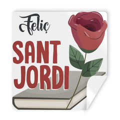 ROLLO 250 ETIQUETAS SANT JORDI CUADRADAS LIBRO CON ROSA | 1 UNIDADES | (ARGUVAL, S,L,)