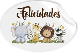 Etiquetas ovaladas Felicidades Argüval para regalos