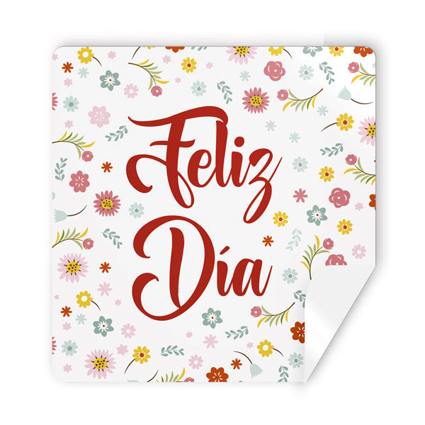 Etiquetas Feliz Día Flores Cuadradas 250 U Marca Arguval Imagen principal del producto