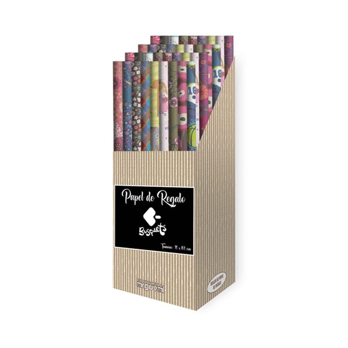 EXPOSITOR 50 ROLLOS PAPEL REGALO BUSQUETS STANDARD SURTIDO | ARGUVAL, S,L | ENVASE 50 UDS. UNIDAD | 8421363481473 Imagen principal del producto