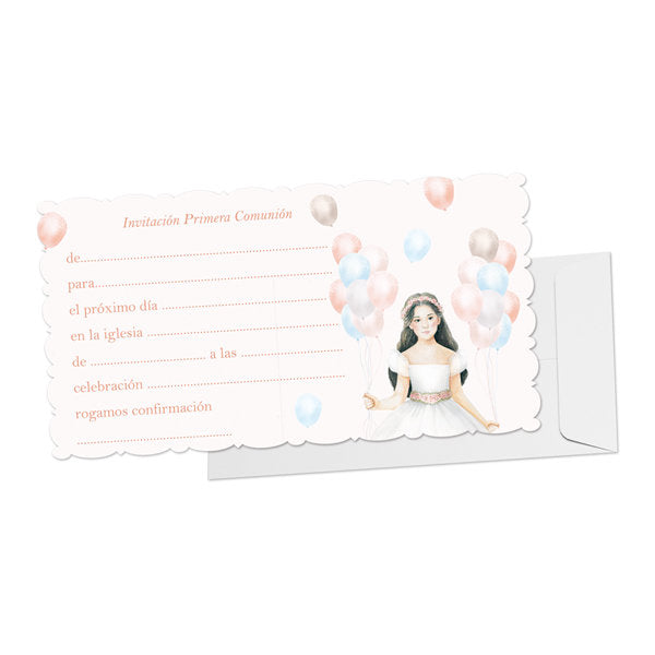 Invitación y Sobre Comunión Niña Globos 10 U. Argüval Comunión Imagen principal del producto