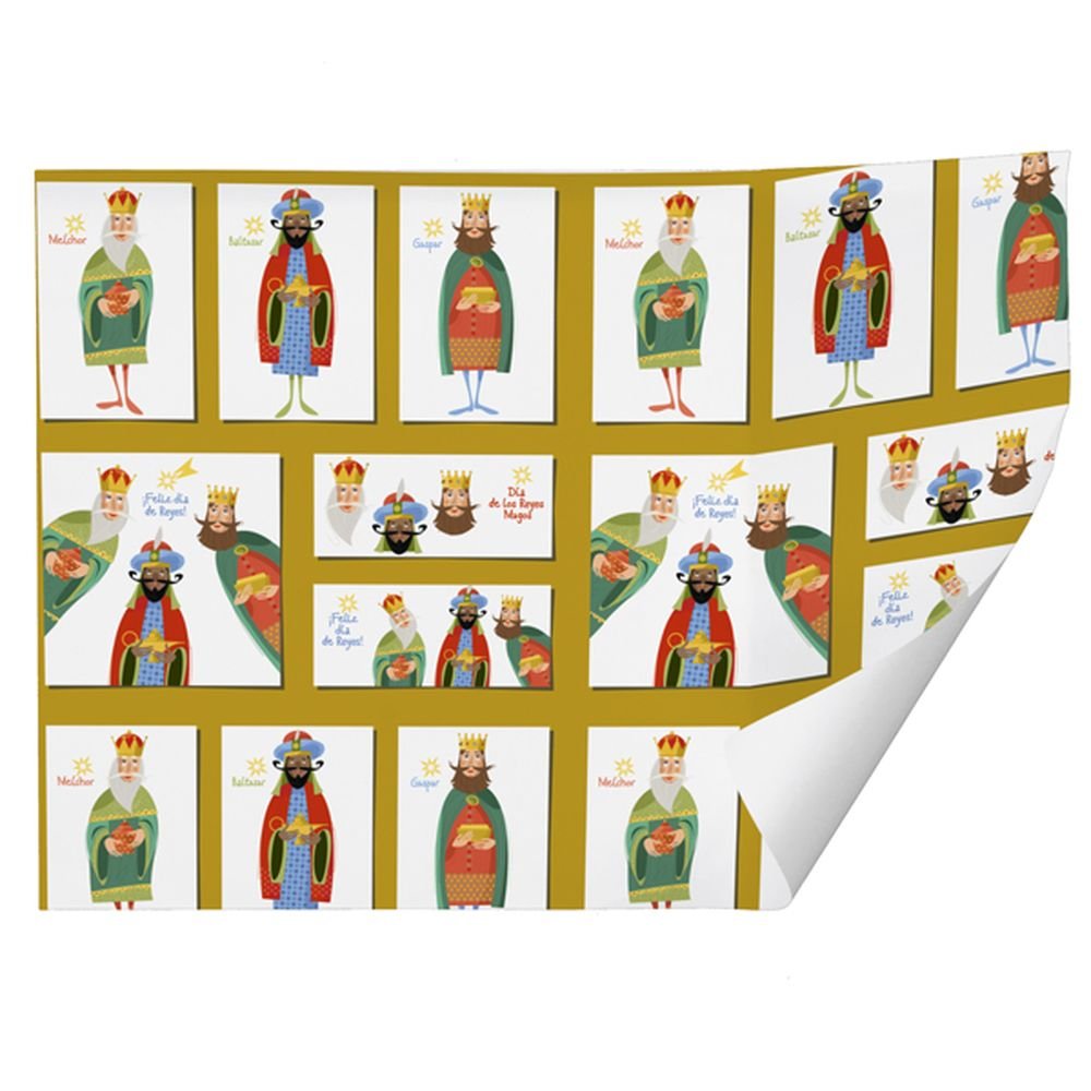PAPEL REGALO RECICLADO NAVIDAD REYES MAGOS 70X100 FONDO BLA | ARGUVAL NAVIDAD | ENVASE 25 UDS. UNIDAD | 8421363493995