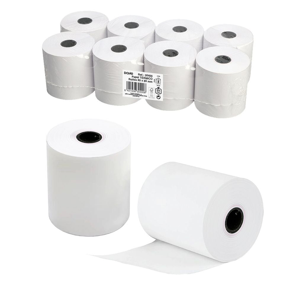 ROLLO PAPEL TERMICO 80X80 MM | 8 UNIDADES | (DOHE, S,A,) Imagen principal del producto