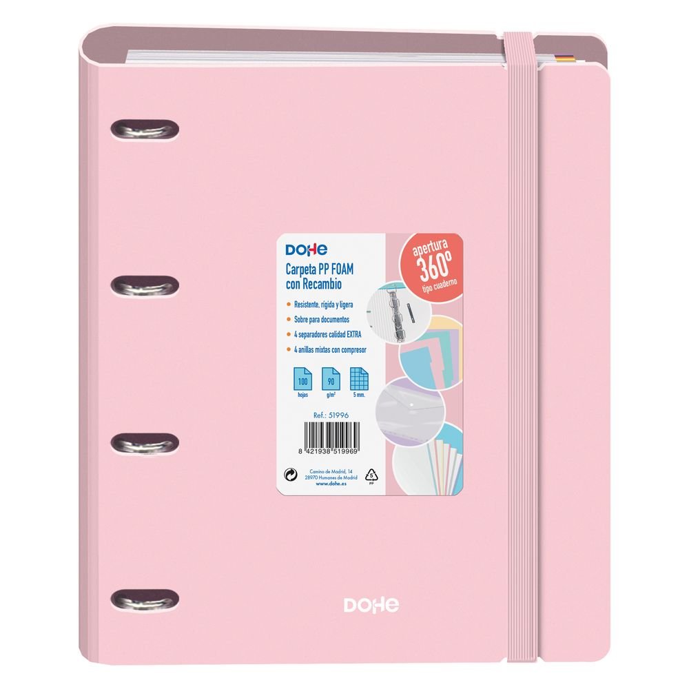 Carpeta A4 Recambio Serenity Polyfoam 4 Anillas Rosa