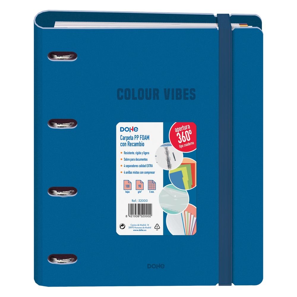 Carpeta A4 Recambio Polyfoam con Goma 4 Anillas 35 mm Azul