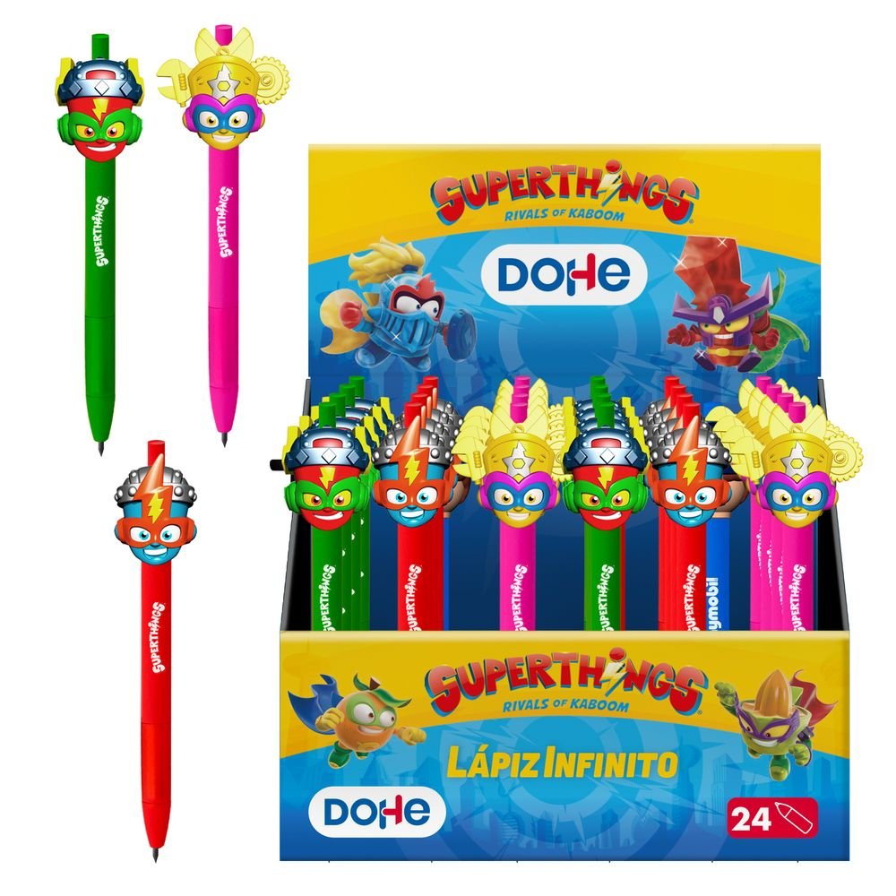 Expositor 24 Lapices Infinitos Superthings Surtidos Marca Dohe Regalo