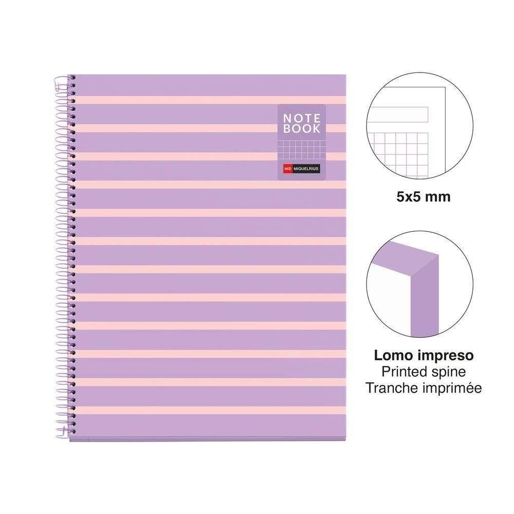 Cuaderno A4 80 hojas cuadrícula Between the Lines Malva