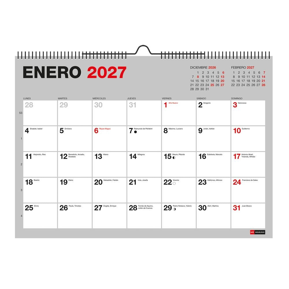 Calendario 18 meses pared A4 Miquelrius 2026-2027