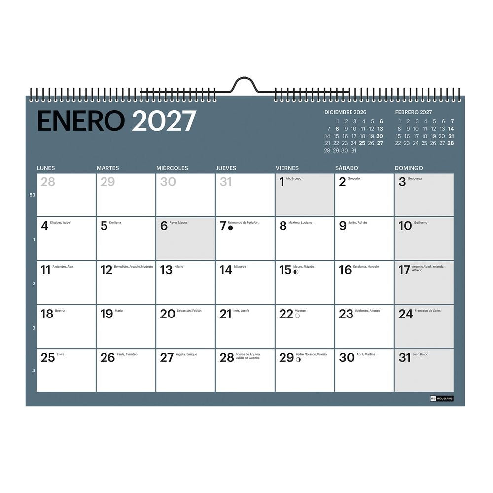 Calendario 18 meses pared A3 Miquelrius 2026-2027