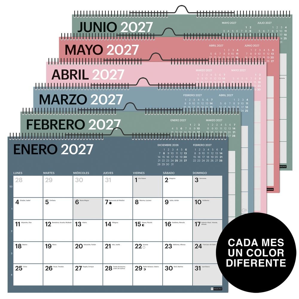 Calendario 18 meses pared A3 Miquelrius 2026-2027