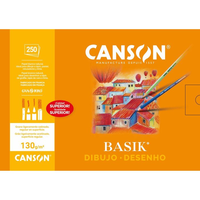 C/250 Láminas de Dibujo Basik A4+ 130 g Canson Guarro