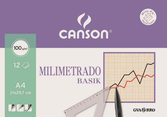 Bolsa mini-pk 12 hojas papel milimetrado a4 100grs