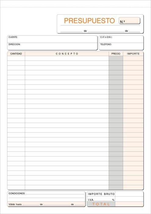 TALONARIO PRESUPUESTO Fº T-96 NATURAL DUPLICADO AUTOCOPIANT | 10 UNIDADES | (LOAN INDUSTRIAS GRAFICAS)