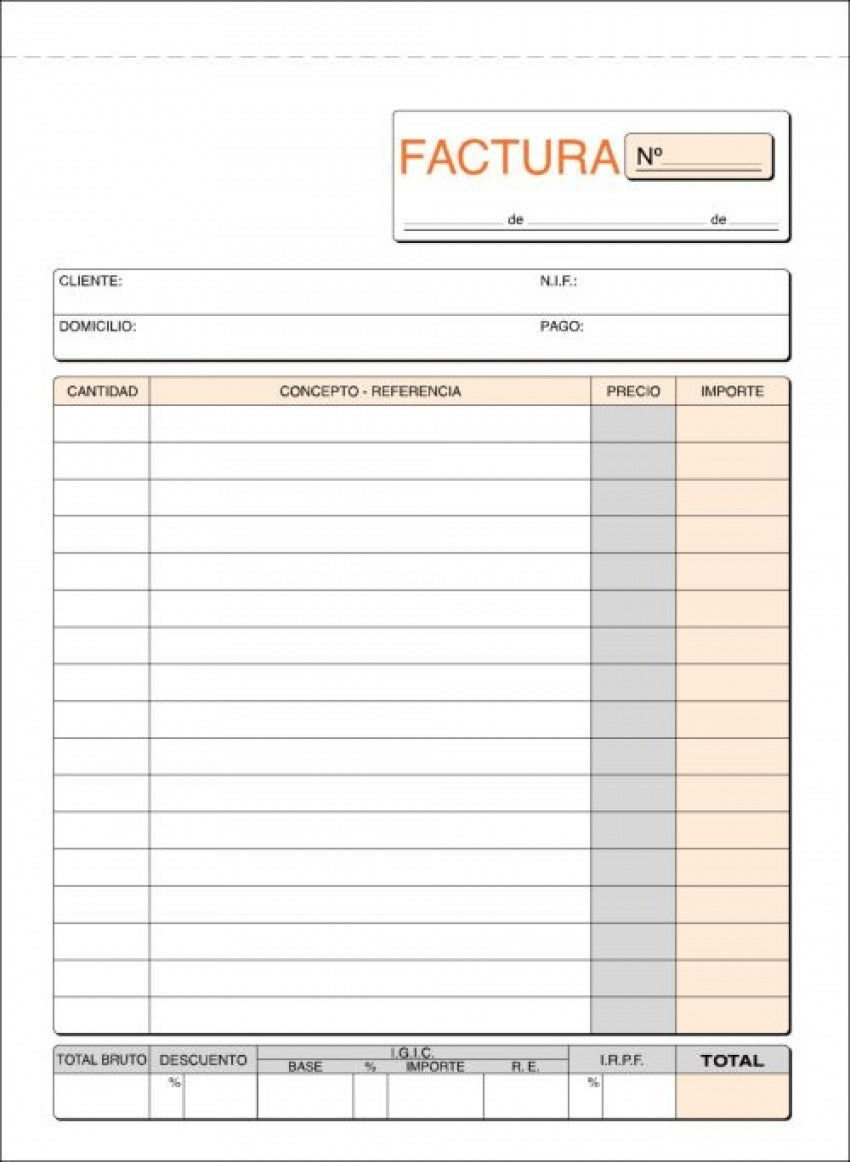 Paq/10 Talonarios de Facturas 1/3 Fº Natural Duplicado Loan