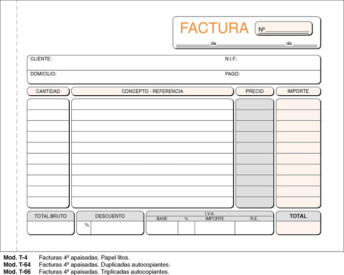 Paq/10 Talonarios de Facturas 1/4 Apaisado T-4 Loan Imagen principal del producto