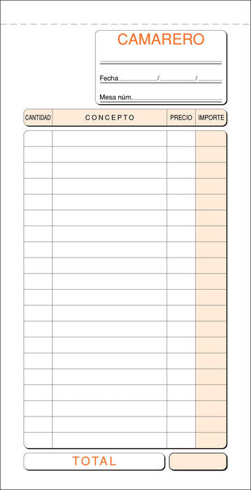 TALONARIO CAMARERO 1/3 FOLIO T-94 | 10 UNIDADES | (LOAN INDUSTRIAS GRAFICAS)