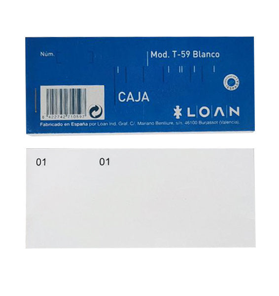 TALONARIO CAJA 1/3 DEL CUARTO T-59 NUMERADO BLANCO | 20 UNIDADES | (LOAN INDUSTRIAS GRAFICAS) Imagen principal del producto