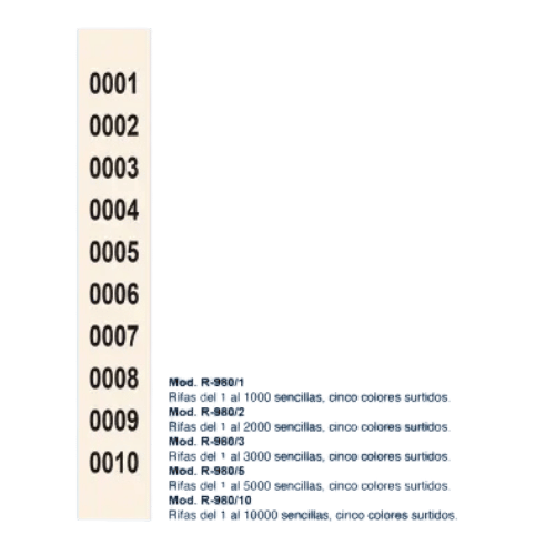 TALONARIO RIFA SENCILLA 1-10000 R-980/10 10 NUMEROS TIRA | 5 UNIDADES | (LOAN INDUSTRIAS GRAFICAS) Imagen principal del producto