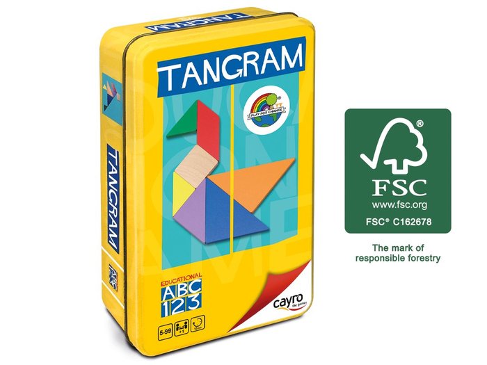 JUEGO DE MESA TANGRAM (MADERA FSC) DE COLORES EN CAJA METAL | JUGUETES CAYRO S,L | 1 UNIDAD | 8422878700332 Imagen principal del producto